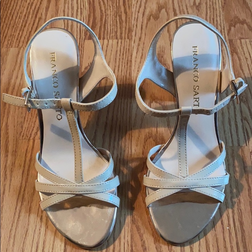 Nude and rose gold block heel